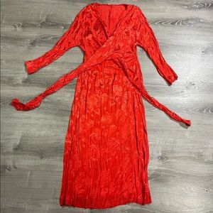 Zara TRF Red Jacquard Dress With Knot